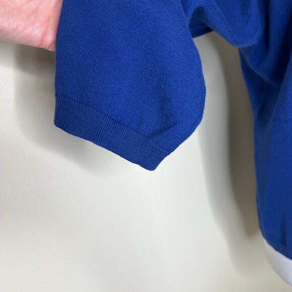 Talbots Pima Cotton Cardigan Sweater XL Blue 3/4 Sleeve Knit Button Minimalist - Picture 4 of 8